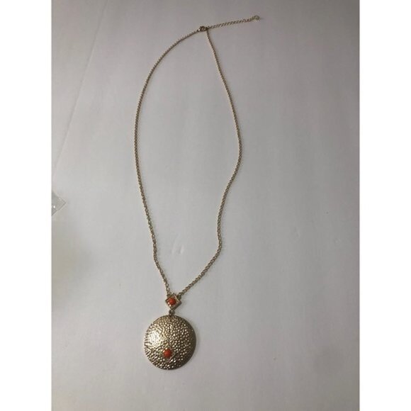 Avon Goldtone Orange Pendant Long Chain Necklace 28” - Picture 4 of 6